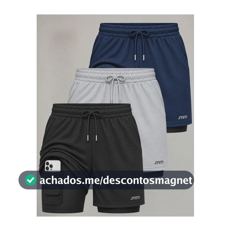 Kit 3 Bermudas 2 Em 1 Short Duplo Masculino Academia Treino Preto-cinza-marinho Liso G