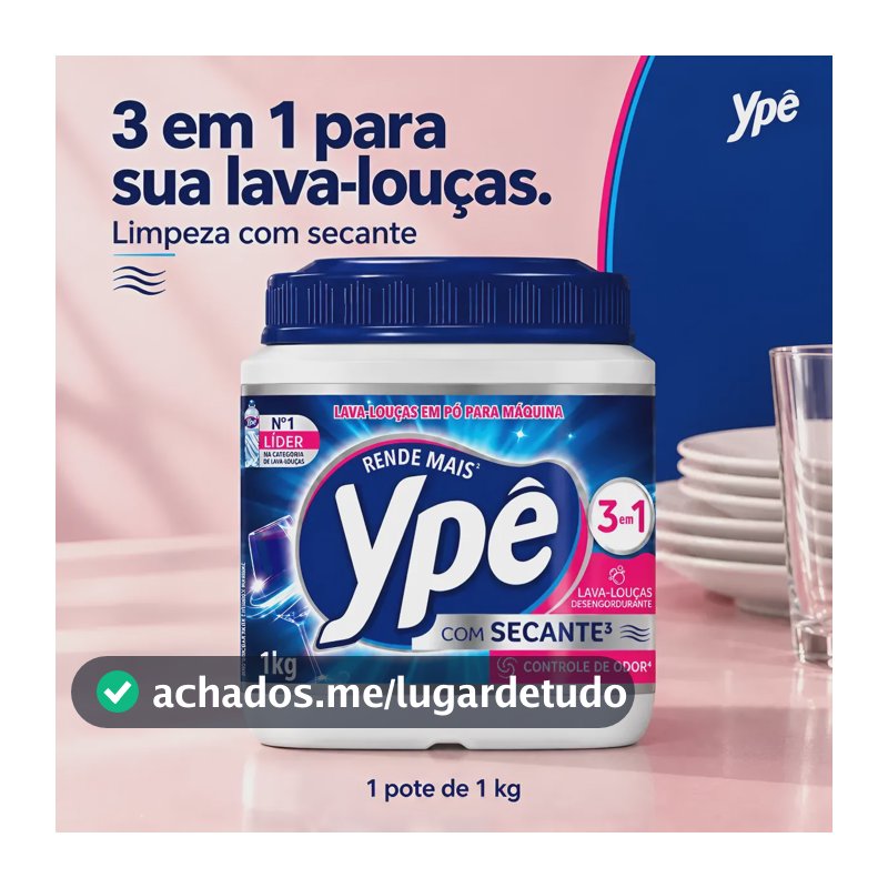 Detergente Lava-louças Em Pó Ypê 1kg 3em1 Com Secante