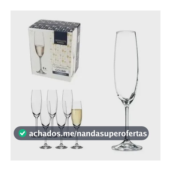 Jogo 6 Taças De Champagne Bohemia Cristal Titanium 220ml