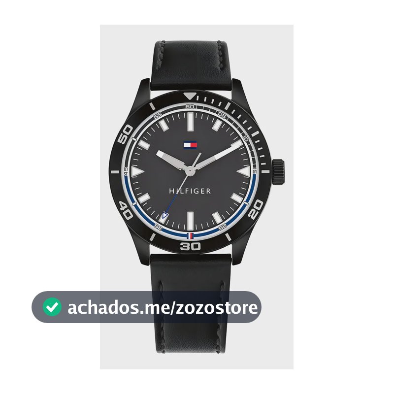 Relógio Masculino de Couro de Quartzo Preto Tommy Hilfiger