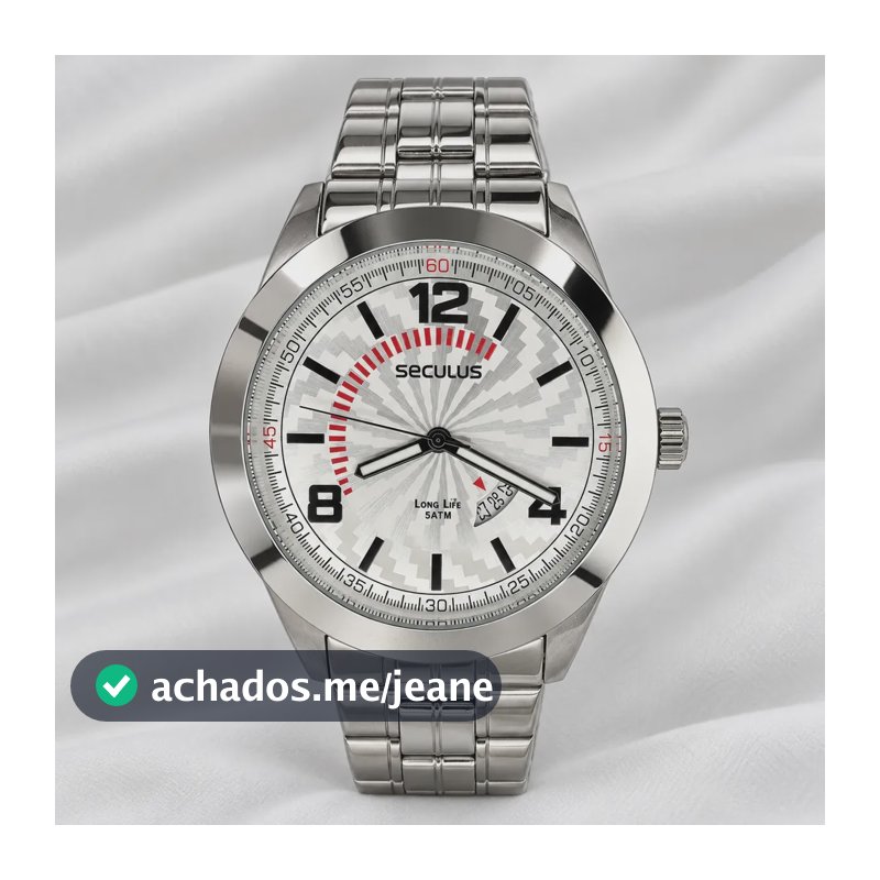 Relógio Seculus Aço Inox 50m Masculino 28548g0svnai Prateado Branco