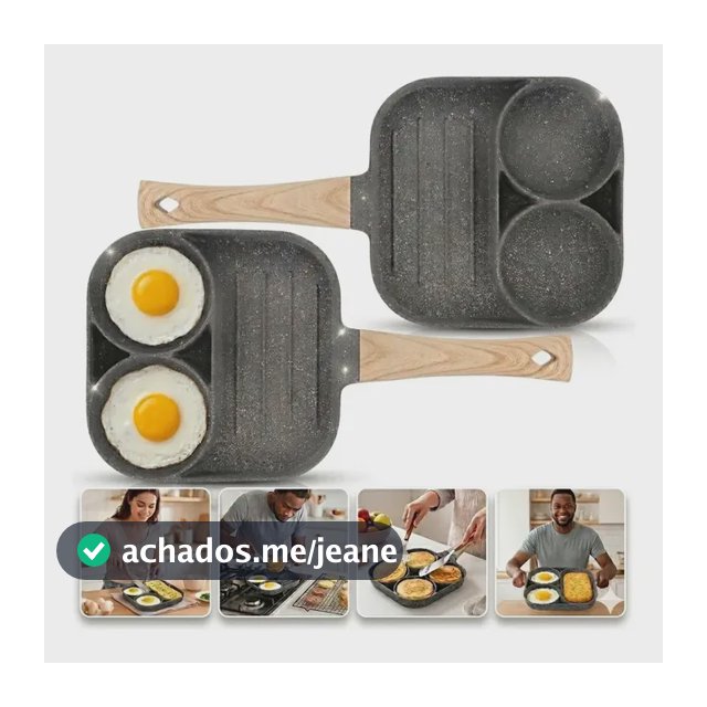 Frigideira Antiaderente 3 em 1 Cozinha Ovos Hambúrguer Carne Quadrada Fogão Indução Compacta Alumínio 17cm Preto Marca Topyhome