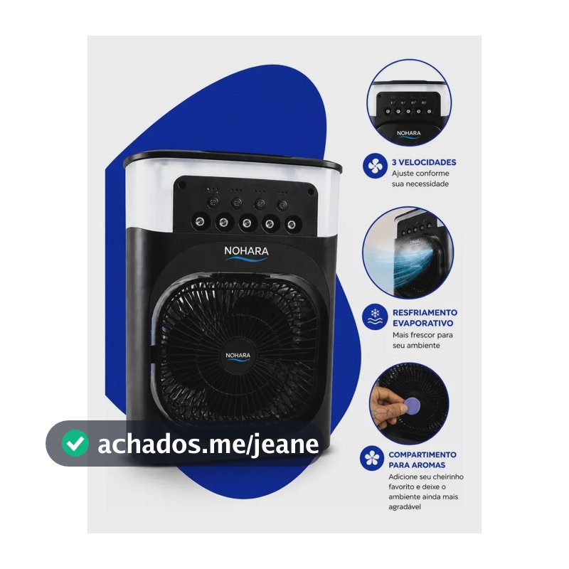 Climatizador de Ar Portátil NOHARA 600mL com Umidificador e LED RGB, 3 Velocidades e Timer