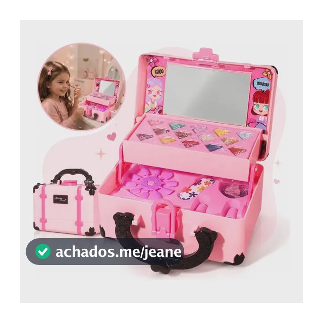 Maleta de Maquiagem Infantil Kit Maquiagem Fashion Make Up Completa com Espelho e Acessórios Lavável Hipoalergênica Brinquedo Presente para Menina Kizumba
