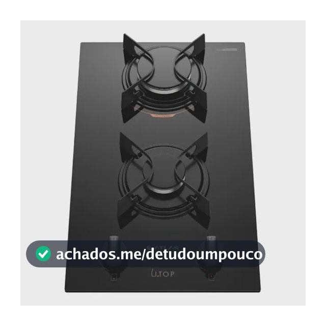 Cooktop 2 Bocas Atlas U Top com Mesa de Vidro a Gás Preto Bivolt