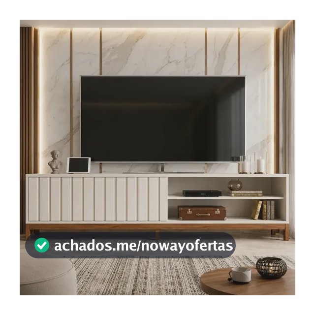 Rack Bancada Para Tv Até 75 Aurora 1.8 Mobler 1 Porta Com Pés Design Sala Moderna Cor Pérola Metalizado/cinamomo Mel