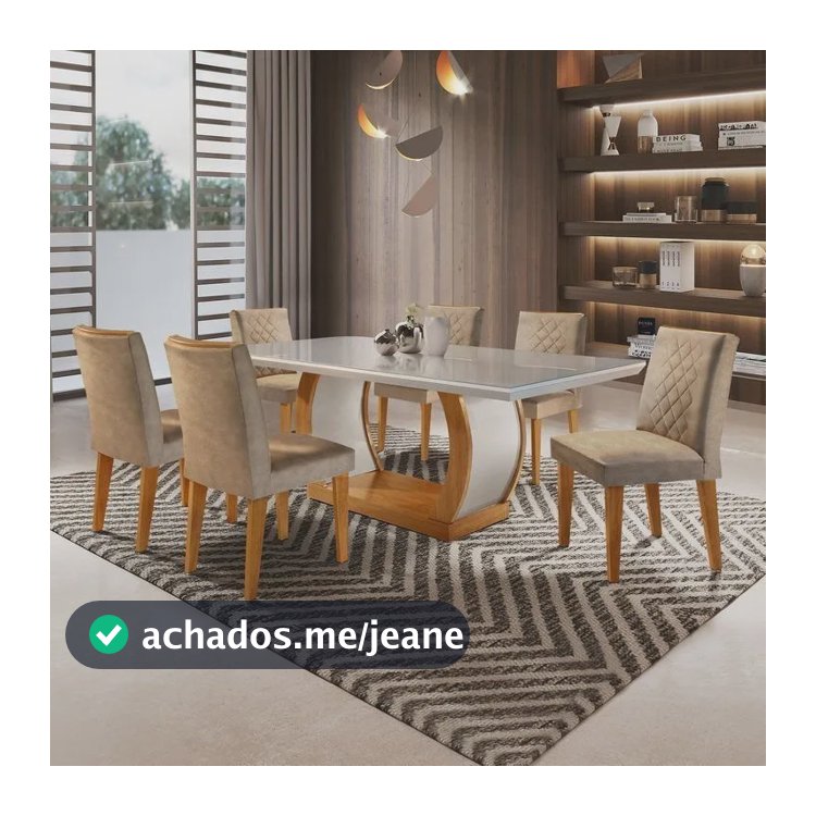 Conjunto Sala De Jantar Mesa Tampo De Vidro 6 Cadeiras Animalle Chocolate Off White/imbuia/off White