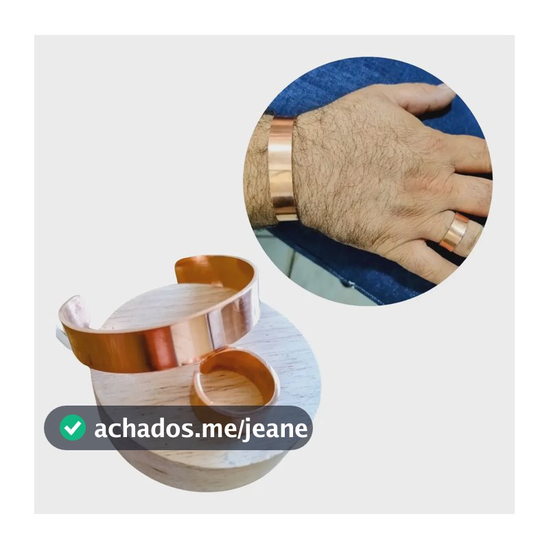 Kit Pulseira E Anel Grosso Masculino Cobre 100% Natural Cobre 17 Cm