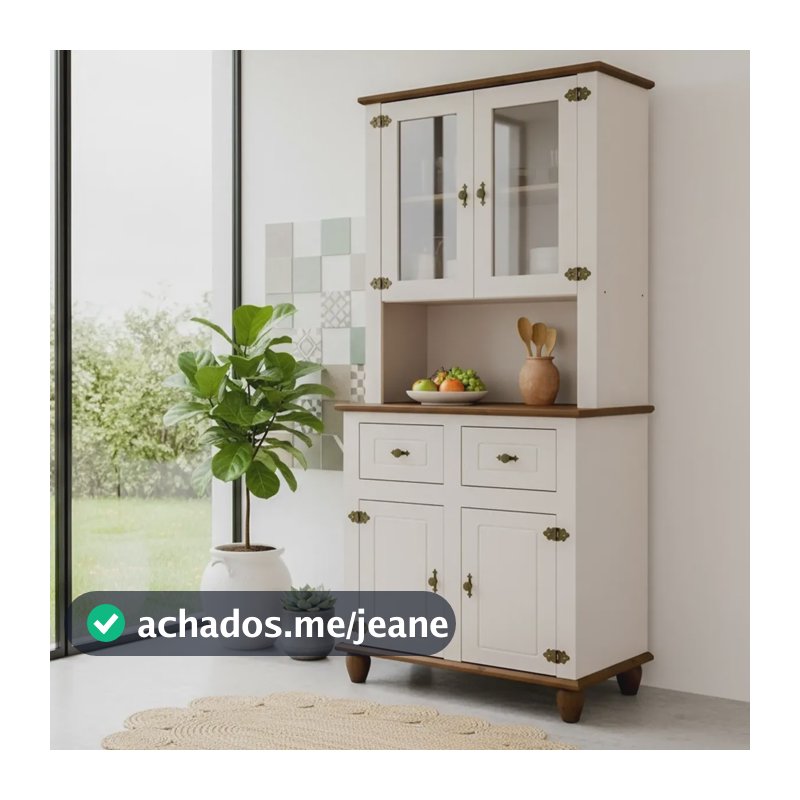 Kit Cozinha 4 Portas 2 Gavetas Tampo Base E Pés Em Madeira Off White/nogueira