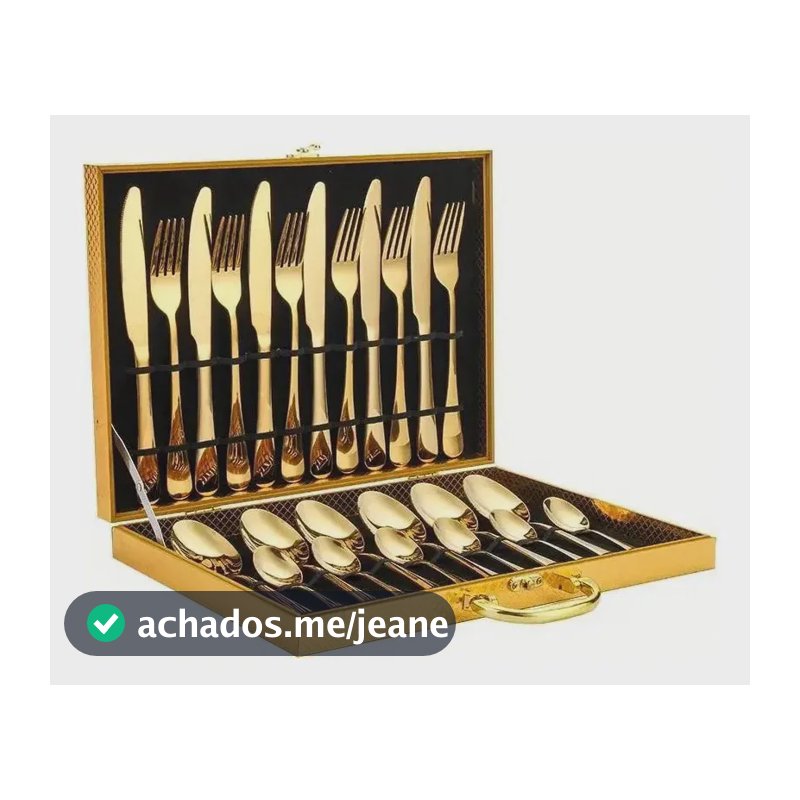 Kit Faqueiro Dourado Luxo Jogo Talheres Inox 24pçs + Maleta Dourado