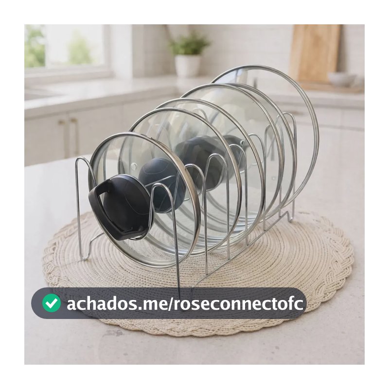 Suporte Organizador de Tampas Panela Pote Frigideira 6 Divisórias Aço Inox Cromado Boa Dica