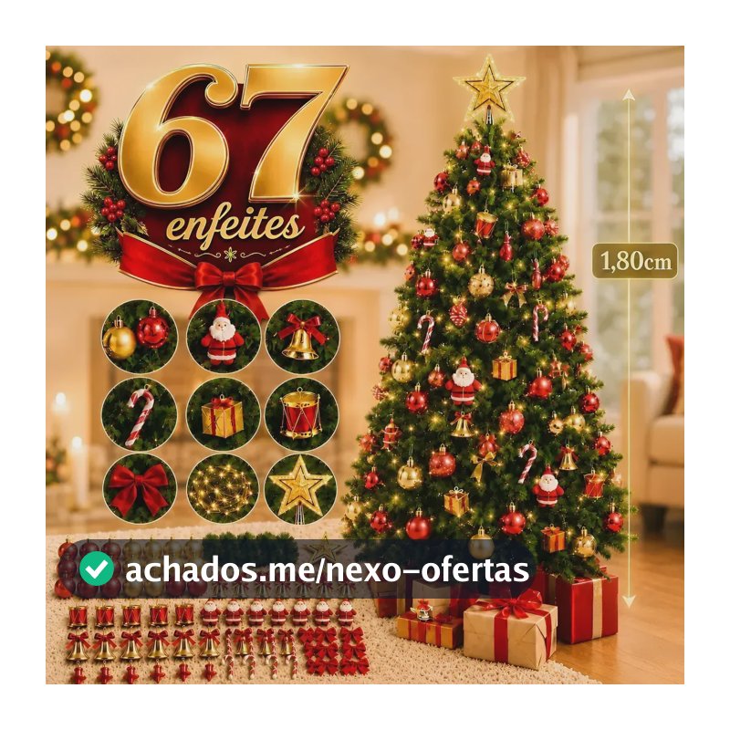 Árvore Natal 180cm Pinheiro Verde Decorada Enfeitada 1,8m Verde - 127v
