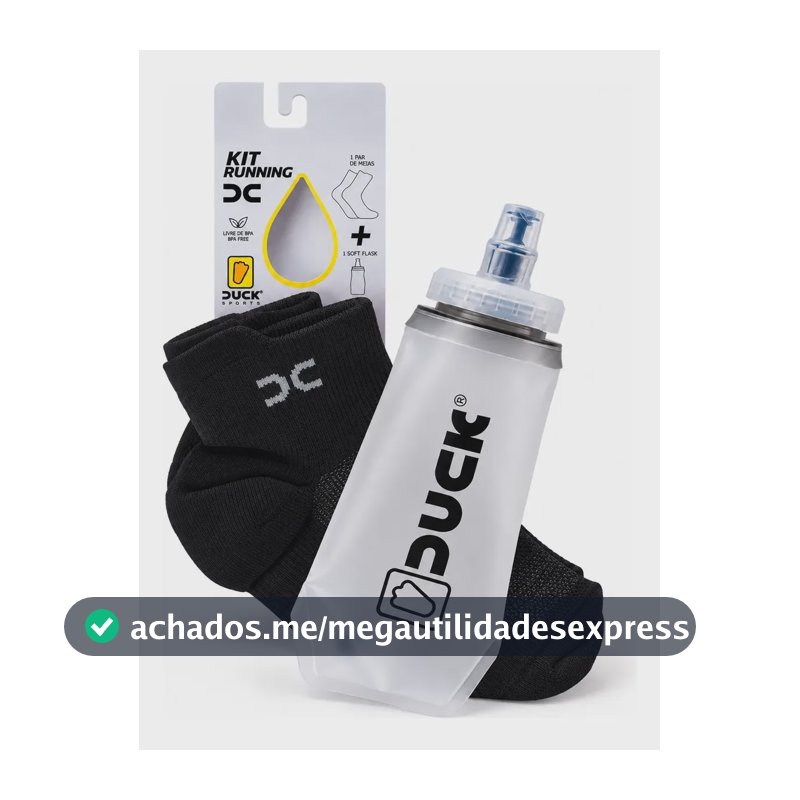 Kit Corrida Meia Esportiva + Soft Flask Dobrável 350ml Preto 34 Ao 39