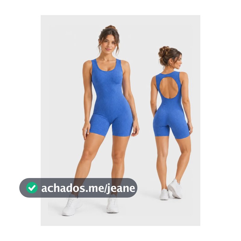 Conjunto Fitness Feminino Macaquinho Curto Academia Yoga Azul Lisa Tamanho Único
