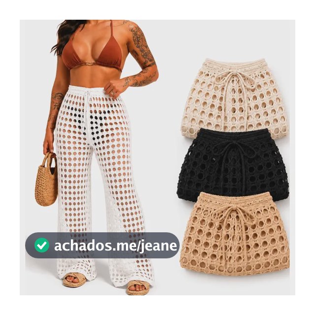 Calça Saída De Praia Tricô Canga Piscina Crochê Moda Verão