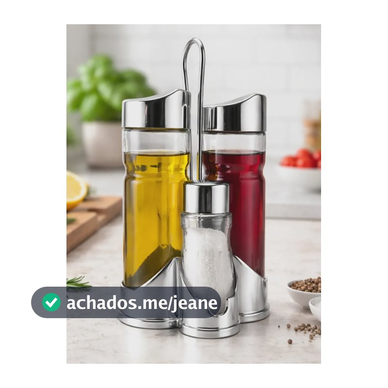 Galheteiro Saleiro Azeite Vinagre Vidro Com Suporte 4 Peças