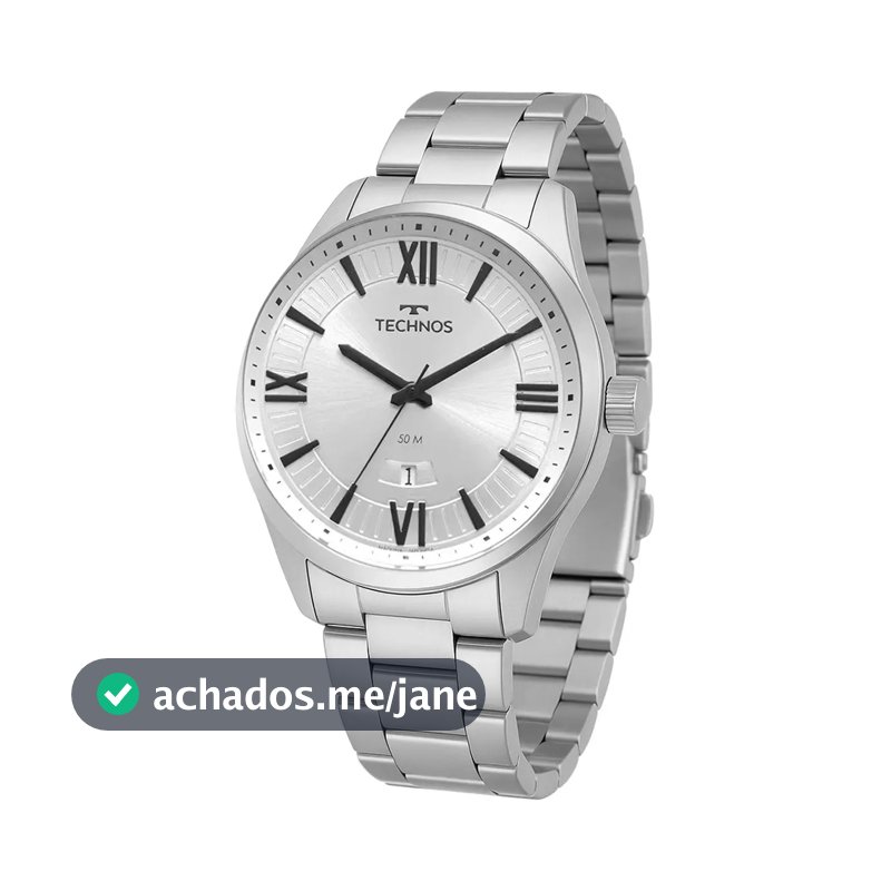 Relógio Technos Masculino Steel Prata Fundo Prateado
