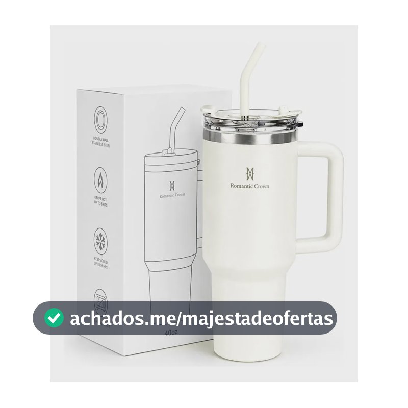 Copo Térmico Gigante 1,2l Inox Com Tampa E Inox Canudo Cor Branco Cor Pura / Material Fosco