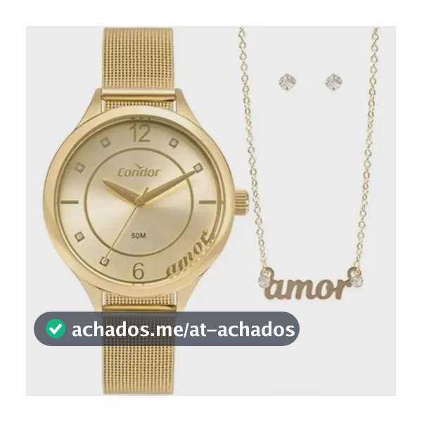 Relógio De Pulso Condor Mimos E Sutilezas CO2035NBP Kit 3 Pçs Dourado Feminino