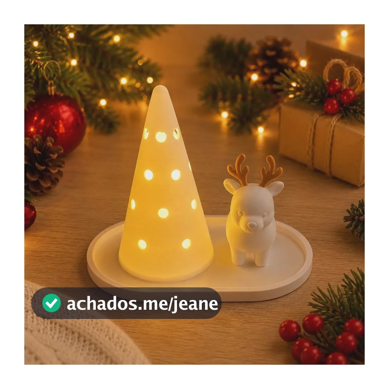 Decoração De Natal Árvore Natal Iluminada E Rena Natalina Branca