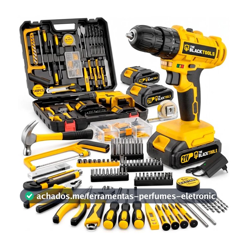 Parafusadeira Furadeira De Impacto The Black Tools Profissional 2 Baterias Com Maleta + Kit Acessórios 145 Peças Tbkit19
