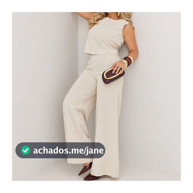 Conjunto Feminino Blusa Com Calça Pantalona Em Linho