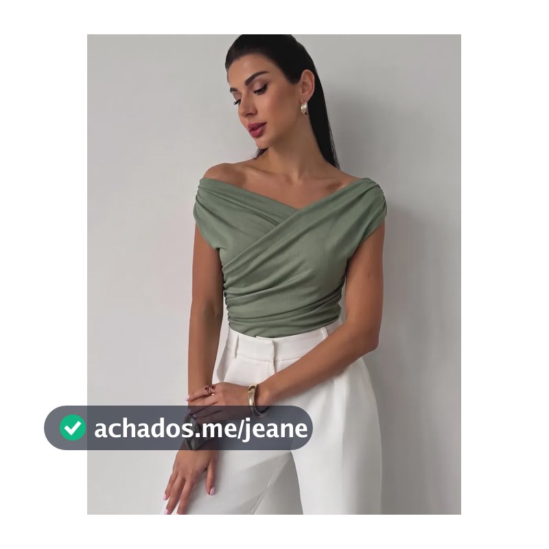 Blusa Feminina Cruzada Drapeada Ombro A Ombro Suplex Festa Verde-militar Gg