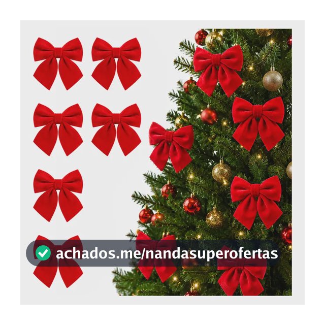 Kit 6 Laços De Veludo Luxo Enfeite Para Árvore De Natal Vermelho