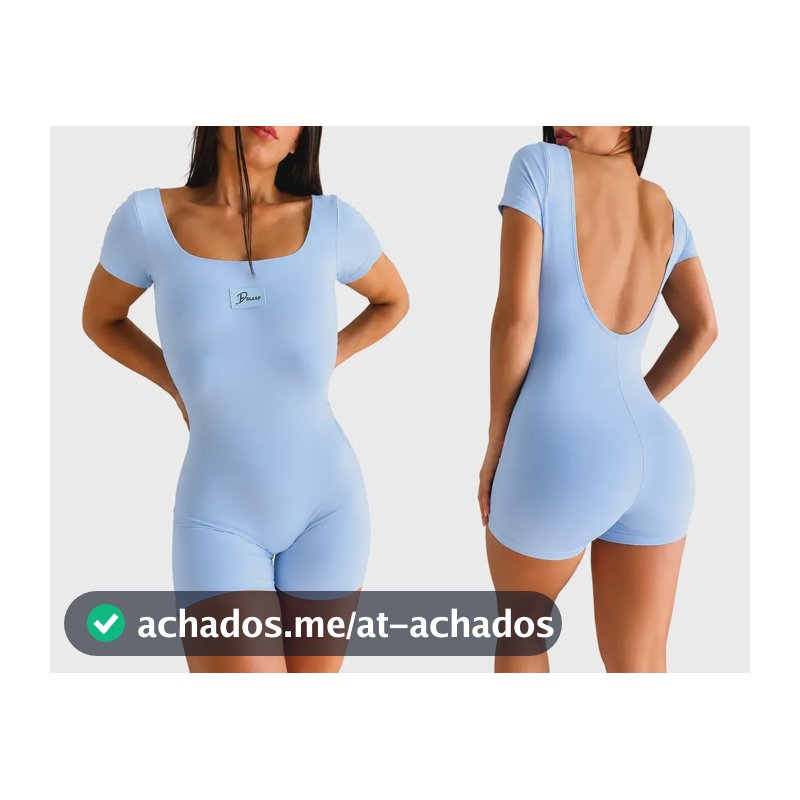 Diasp Macaquinho Poliamida Fitness Manga Curta Academia Azul Cinderella Liso G