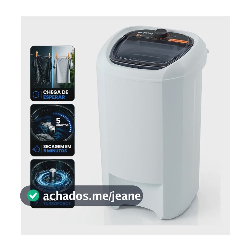 Centrífuga Roupas 15kg Wanke Premium Plus Alta Rotação Branco 127v