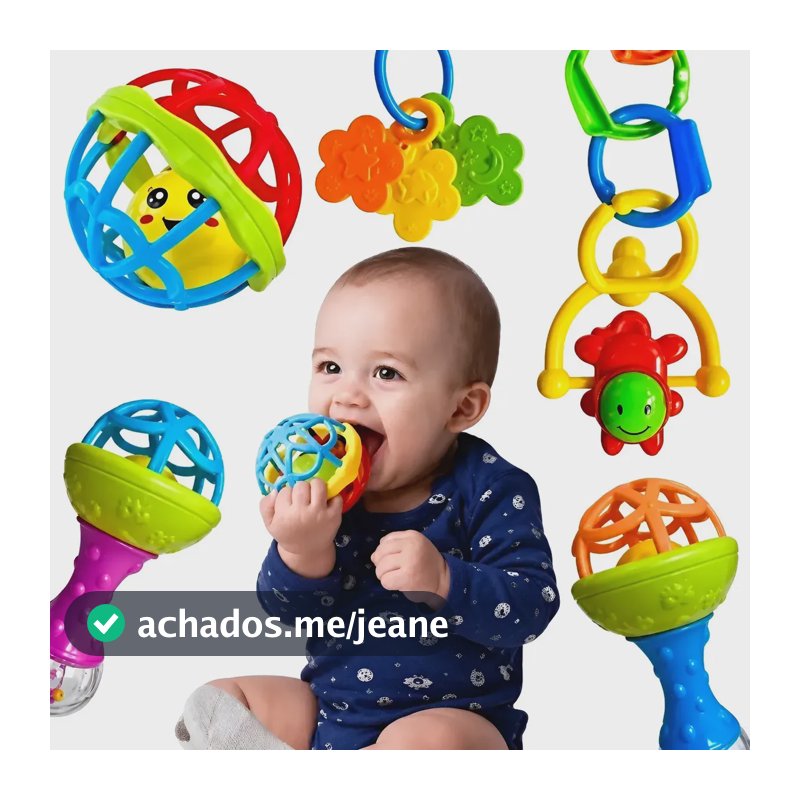 Kit Chocalhos E Mordedores Sensoriais Para Bebê Com 8 Peças Coloridas