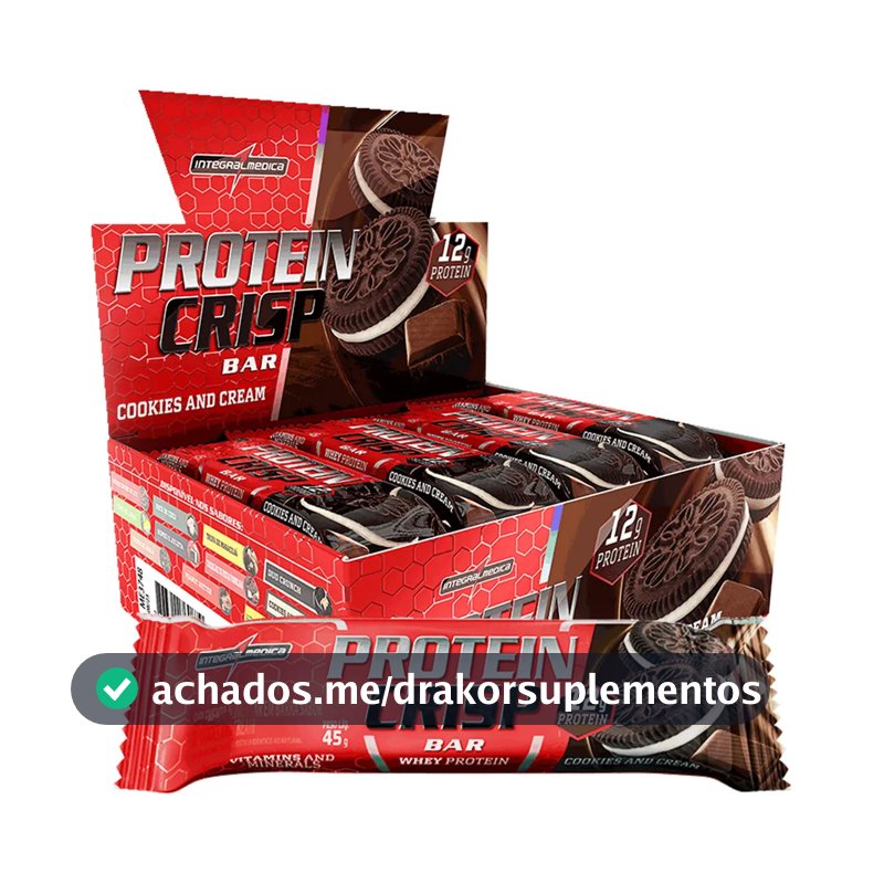 Barra de Proteína Whey Crisp Bar Cookies & Cream 12un Integralmedica - Proteína de Alta Qualidade e Sabor Incrível para Treinos