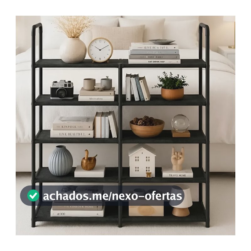Estante Multiuso 5 Prateleiras Organizador Sapateira Caixa Preta Resistente Metal Plástico E Tnt