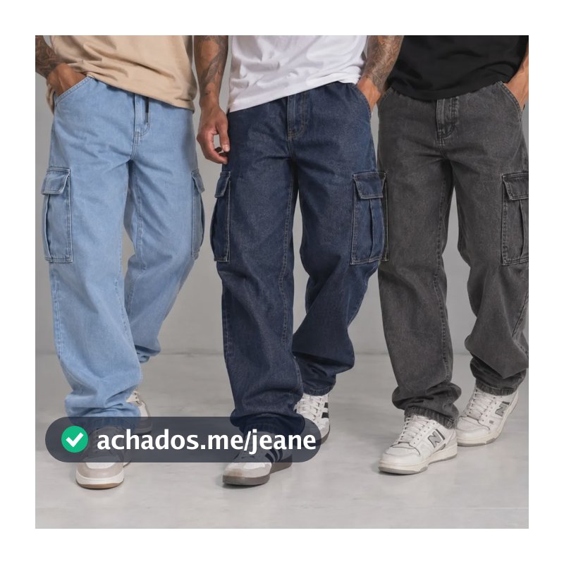 Kit 3 Calças Jeans Cargo Masculina Streetwear Azul Grafite Marinho Azul Claro Grafite G