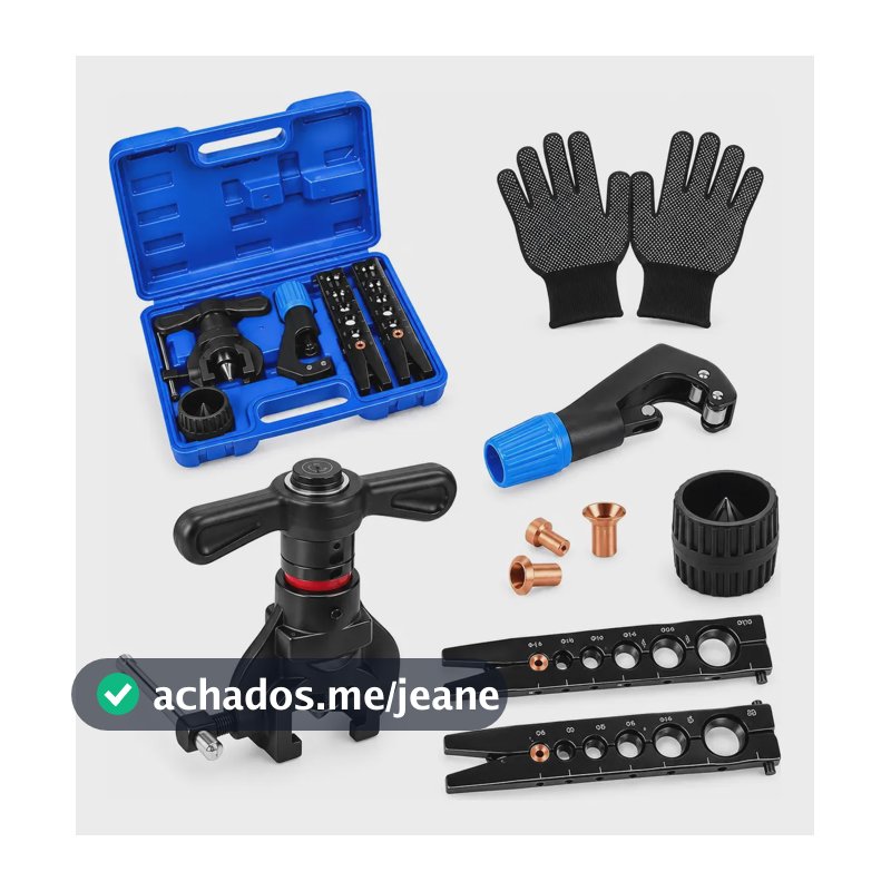 Kit Flangeador Tubos Catraca 3/16-3/4 Cortador Luvas Pro Preto E Azul