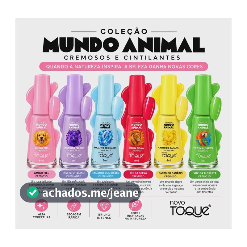 Kit 6 Esmaltes Mundo Animal Cremoso E Cintilante Novo Toque