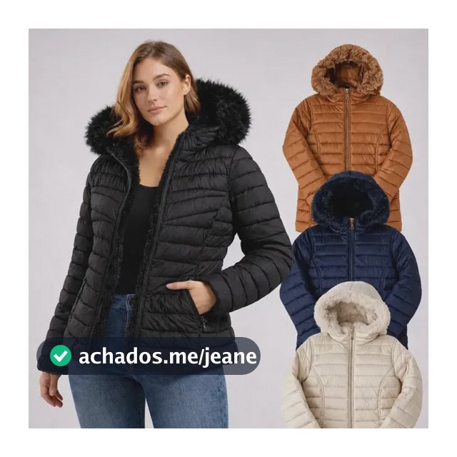 Jaqueta Bobojaco Puffer Feminina Inverno Capuz Removivel Imp Preta P (36/38)