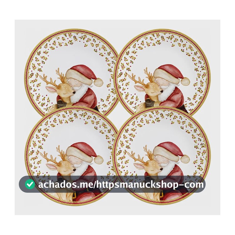 Jogo 4 Pratos De Sobremesa Abraço De Natal Alleanza