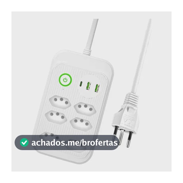 Extensão Eletrica 6 Tomadas 2 Usb 1 Tipo C Pd Led Bivolt 2m