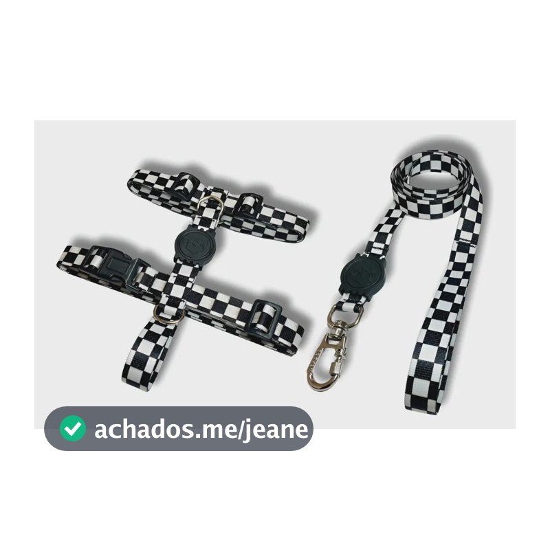 Kit Coleira Peitoral H Antipuxão E Guia Tamanhos Xadrez P