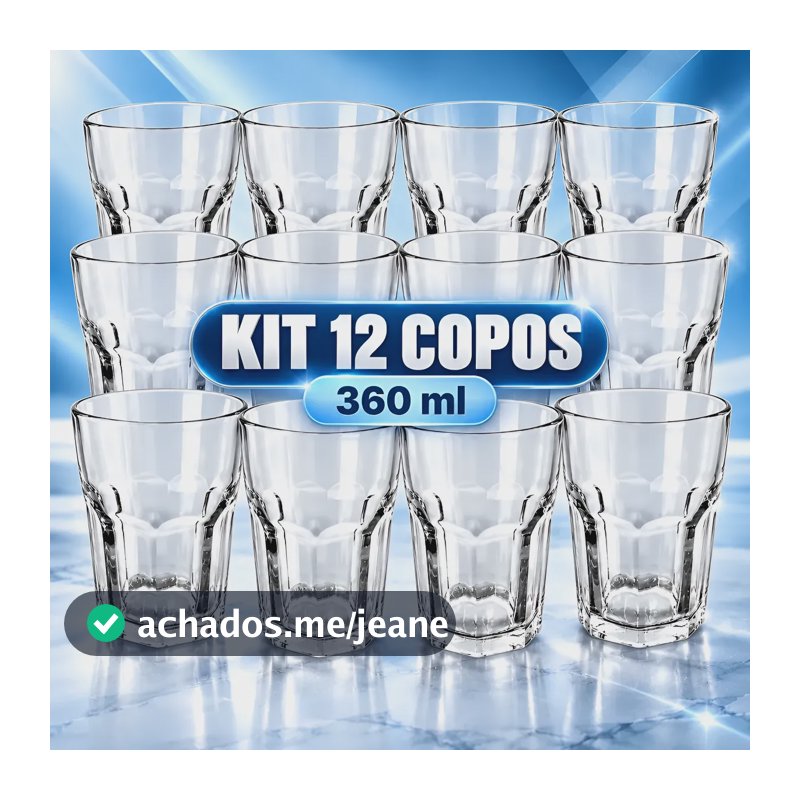 Jogo 12 Copos Vidro Grosso Agua Vitamina 360 Ml Transparente