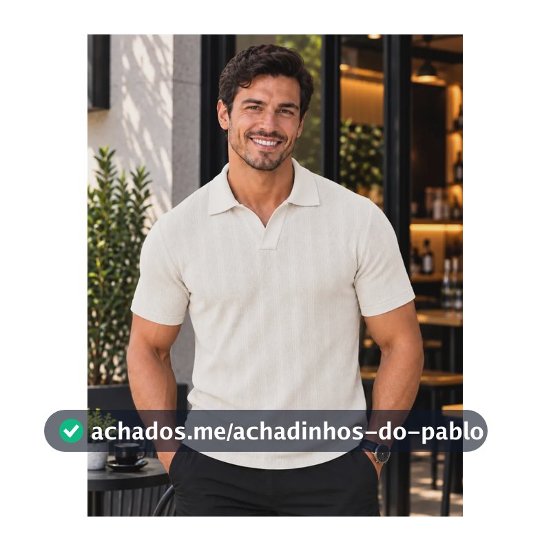 Camisa Polo Italiana Masculina Sem Botões Em Tricot Off-white G