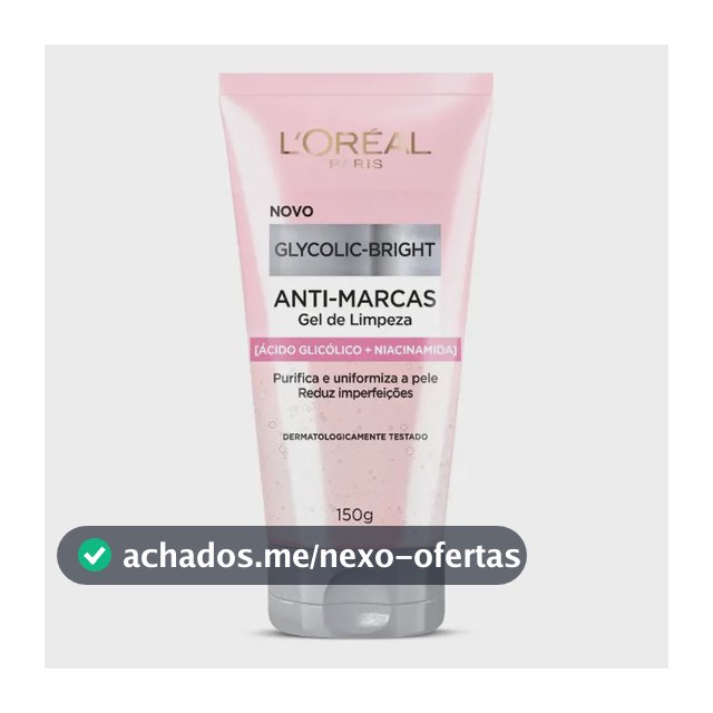 L’Oréal Paris Glycolic-Bright Gel de Limpeza Anti-Marcas com Ácido Glicólico e Niacinamida, para Todos os Tipos de Pele, 150 ml