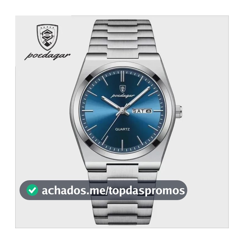 Relógio Poedagar Classic 930 Masculino de Quartzo com Calendário e Fundo Azul