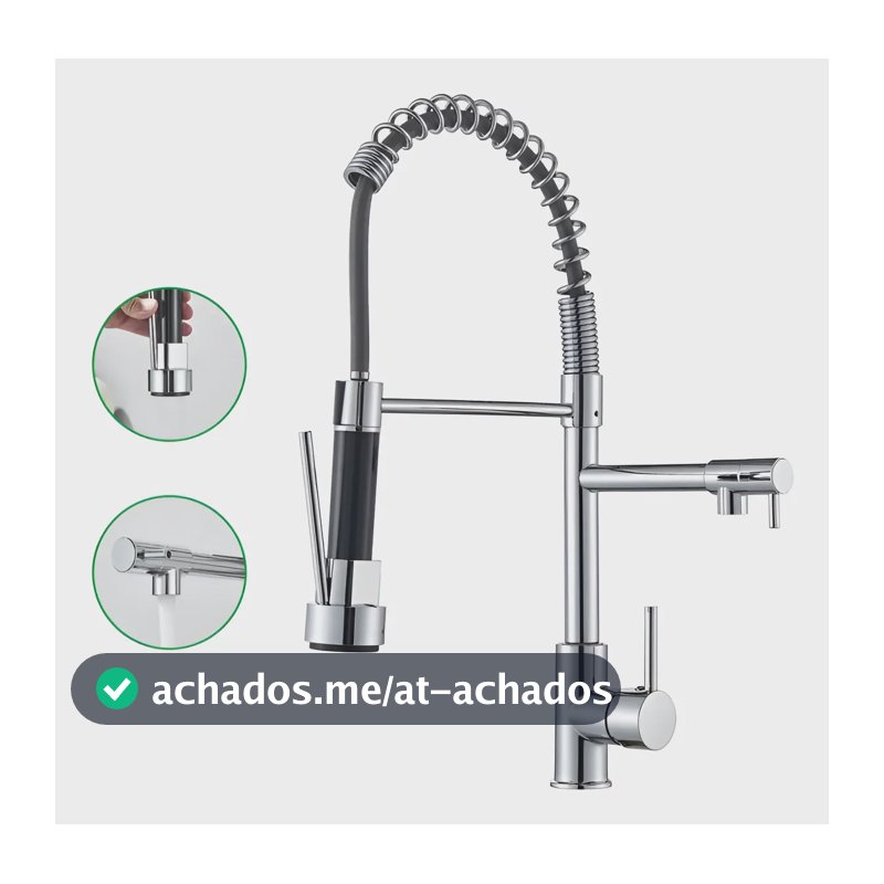 Torneira Gourmet Cozinha 50cm Metal Spray Duo Monocomando Acabamento Cromo Polido Espelhado Cor Cromado Winda