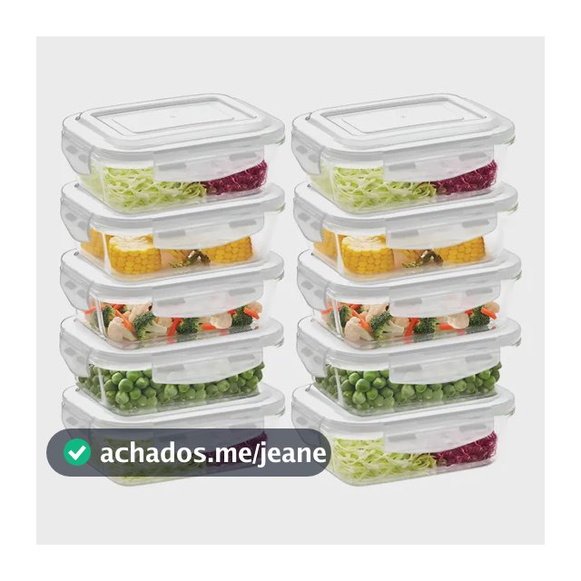 Conjunto Kit 10 Marmitas Potes Hermetico 640ml Com 4 Travas Vidro Vedação De Silicone Refratário Jogo Fit Top Vai Ao Forno