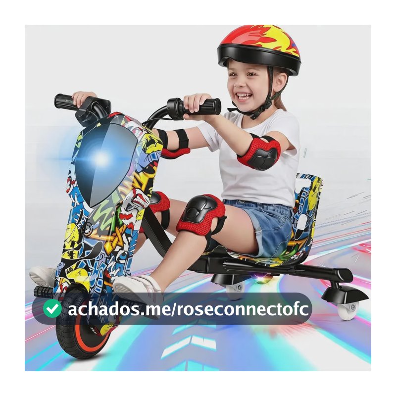 Patinete Triciclo Infantil Drift Elétrico Led Bluetooth 15km Grafite Colorido
