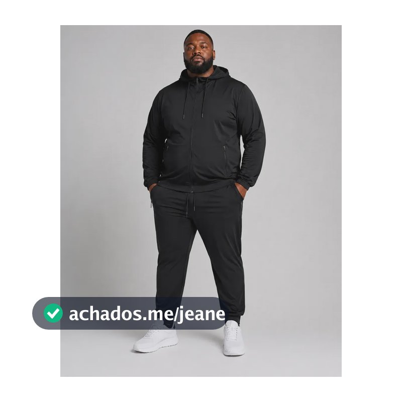 Conjunto Esportivo Plus Size Jaqueta Capuz Calça Poliamida Preto Liso G1 ( 44-46 )