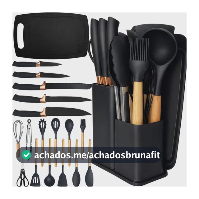 Kit Utensílios Silicone C/ Cabo De Madeira E Facas Em Inox