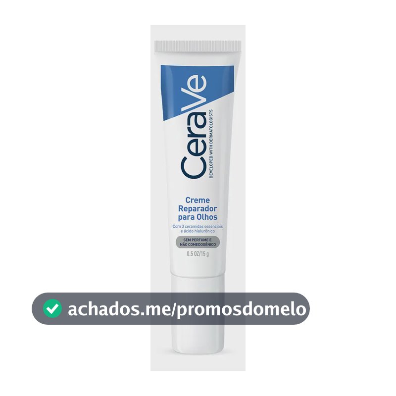 Creme Reparador para Olhos com 3 Ceramidas Essenciais e Ácido Hialurônico, Hidrata e Restaura a Barreira Protetora, Reduz Olheiras e Bolsas, Sem Perfume e Não Comedogênico, CeraVe, 15g